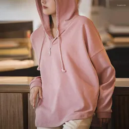 Hoodies femininos maden malha gota ombro confortável moletom com capuz pullovers casuais oversize outono rosa topo y2k roupas