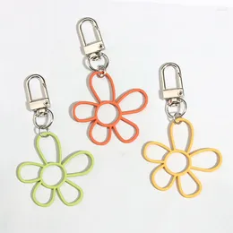 Keychains Cute Keychain Candy Color Hollow Flower Key Ring Plants Chains Frienship Gifts For Women Girls Car Keys DIY Handmade Jewelry