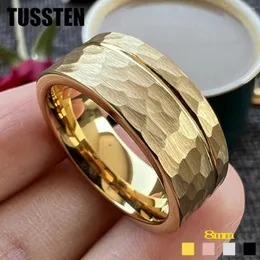 خواتم الزفاف إسقاط Tussten 8mm الرجال نساء Hammer Ring Tungsten Band Band Groove Finish Comfort Fit