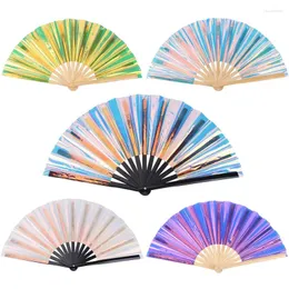 Dekorativa figurer 1 st kung fu folding fans hantverk gåvor scen prestation dansparti pografi rekvisit pvc laserfilm bambu