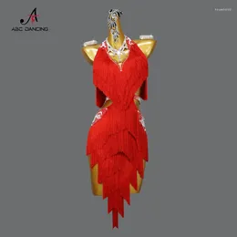 Bühnenkleidung Professionelle rote Latin Dance Fransen Kurzer Rock Wettbewerb Kleid Sexy Kleidung für Frauen Ballsaal Praxis Promotion Samba