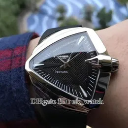 NUOVO Ventura 2824 Orologio da uomo automatico Cassa in argento triangolare quadrante nero H24655331 XXL Orologi da polso in gomma Gents Sport Watche338u