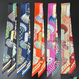 Scarves Rayon Gorgeous Epaet Silk Scarf Long Bag Ribbon New Thin Narrow All-Match Decorative Hair Band Wholesale Drop Delivery Fashion Dhpkw