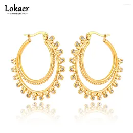 Hoop Earrings Lokaer Stainless Steel 40mm Circle Fashion For Women CZ Crystal Charm Statement Stylish Golden Jewelry E23102