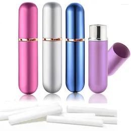 Garrafas de armazenamento 4pcs 5ml vazio inaladores nasais de metal colorido para óleos essenciais aromaterapia tubos de alumínio em branco vara com substituição