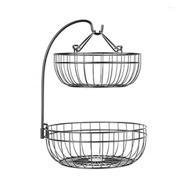 Kitchen Storage Fruit Basket With Banana Rack 2 Tier Wire Vegetable Stand Detachable Bread Round Holder For Countertop