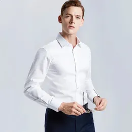 남성용 흰색 셔츠 긴 불광 비 침매 비즈니스 전문 작품 칼라링 의류 캐주얼 정장 버튼 탑 플러스 사이즈 S-5XL 240124