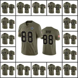 Dallas''Cowboys''Men # 21 Ezekiel Elliott 88 CeeDee Lamb 22 Emmitt Smith 55 Leighton Vander Esch Mulheres Juventude Olive Salute Custom To Service Limited Jersey