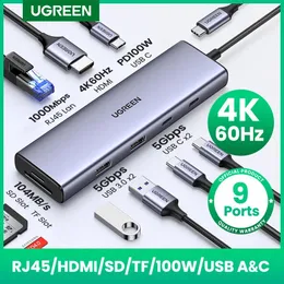 Ugreen USB C Hub 4K60Hz Type C to HDMI2.0 RJ45 PD 100W محول لملحقات الكمبيوتر USB 3.0 HUB 240126