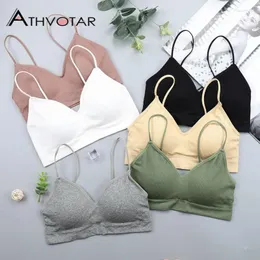 Bras ATHVOTAR 6 Colors Ribbed Women Bra Summer Push Up Wireless Backless Top Streetwear Bralette With Chest Pad Elastic Female