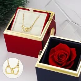 Valentine Eternal Rose Jewelry Ring Box Rotate Wedding Pendant Necklace Storage Case for Women Girlfriend ChristmasGift 240202