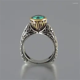 Cluster Rings Vintage Silver Gold Colors For Women Trendy Metal Inlaid Green Stone Wedding Engagement Jewelry