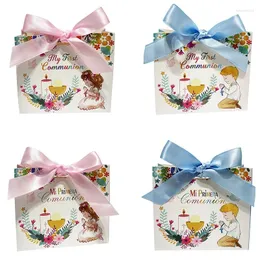 Confezione regalo 25/50PCS Prima Comunione Sacchetti per imballaggio Biscotto Contenitore di caramella Bomboniere per feste per gli ospiti Baby Shower Battesimo Decor