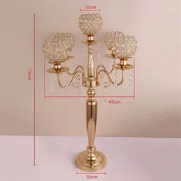 Dekoracja imprezowa 10pcs 75 cm Wysokie stół centralny Acryl Gold 5 Arms Crystal Wedding Candelabra Candle Holder Supply316e