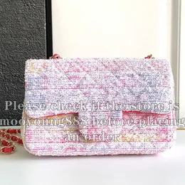 12A Upgrade Mirror Jakość designerska klasyczna torba klapy mini różowy tweed pikowana torba damska oryginalne skórzane torebki wnętrz