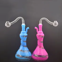 Mini Shisha Bunte Vase Form neueste Glasölbrenner Bong Wasser Dab Rig Bongs Rohr mit Silikonschlauch und 10 mm männlicher Rauchschale LL