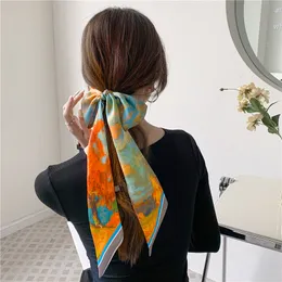 Long oil painting hairband, spring and autumn style, western-style and fashionable temperament, small scarf, spring and autumn long strip, versatile ribbon scarf