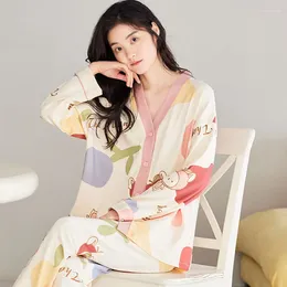 Women's Sleepwear Pure Cotton Long-sleeved Pajamas Spring And Autumn Cardigan Cute Can Be Worn Outside Home Clothes Drop