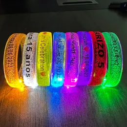 50 pçs led pulseiras personalizadas piscando light up pulseira brilho vara pulseira aniversário néon festa de casamento 240122