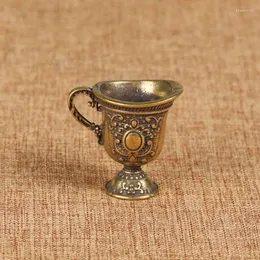 Estatuetas decorativas antigo pequeno cobre conjunto de chá buda cobre xícara de bronze chaveiro pingente decoração para casa presente