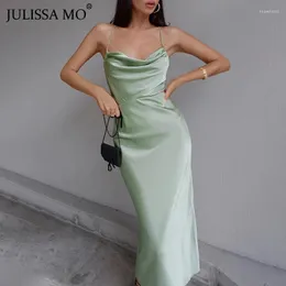 Casual Dresses JULISSA MO Mode Backless Satin Slim Maxi Frauen Ärmelloses Verbandkleid Weibliche Sexy Party Wear Vestidos