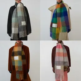 Eşarplar Lüks Marka Kaşmir Gökkuşağı Ekose Kadınlar Uzun Eşarp Kış Sıcak Kalın Tassel Tasarımcı Izgara Moda Şal Kontrast Renk Bandana