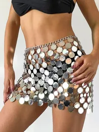 Plástico brilhante lantejoulas barriga corrente disco saia para mulheres sexy cintura corrente vestido corpo jóias rave festival roupas 240119