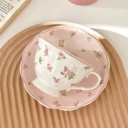 Pretty Pink Rose med söt Rabbit Ceramics Coffee Cup och Saucer Set English Afternoon Tea Mug 250 ml 240130