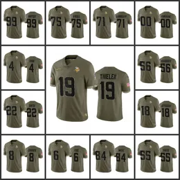 Minnesota''Vikings''Men #4 Dalvin Cook 19 Adam Thielen 18 Justin Jefferson 22 Harrison Smith Donne Youth Olive Custom Salute To Service Limited Jersey