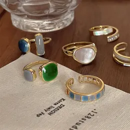 Kolorowa kroplowa glazura otwartego pierścienia dla kobiet nowe modne retro geometryczne złote metalowe pierścionki z wykwintne prezenty biżuterii dla dziewczyny
