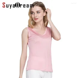 Women's Tanks SuyaDream Women Tank Tops Natural Silk Solid Sleeveless V Neck Vests 2024 Summer Pink Blue Shirts
