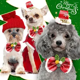 Vestuário para cães em massa Suprimentos de Natal Filhote de cachorro Bow Tie Headwear para chapéu Pet Cat Collar Cap Set Acessórios de roupas bonitos