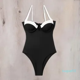 Kvinnors badkläder sexig svart vit lapptäcke underwire baddräkt 2024 Women v Wire Push Up Tummy Control One Piece Bathing Suit Bikini