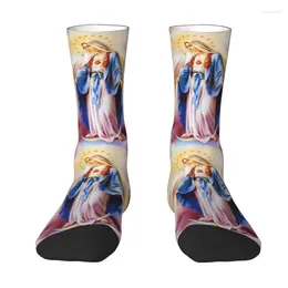 Skarpetki męskie Kawaii Printing Catholic Virgin Mary for Women Mężczyzn Elastyczne Letni jesienne zima Matki Bożej