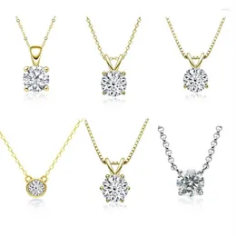 Hängen 18K Yellow Gold Plated 1 Round Brilliant Cut Diamond Test D Color Moissanite Pendant Necklace Silver 925 Gemstone Chain3303