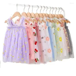 Mädchen Kleider 2024 Blume Stickerei Mädchen Sling Kleid Sommer Baby Tüll Pettiskirt Süße Daisy Kinder Prinzessin Geburtstag Party Vestidos