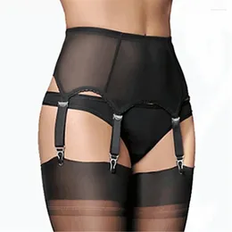 Garter 2024 Kvinnor Mesh Sexig strumpebälte 6 Metallspännen Rems Suspender Elastic Night Club Femme Underwear