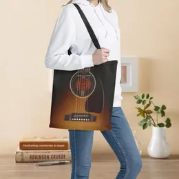 Sacos de compras moda guitarra padrão reutilizável viagem grande capacidade totes saco para mãe supermercado bolsa pano meninas bookbags