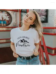 Koszule kobiet wiara może przenosić góry kobiety letnia koszulka T-shirt swobodny krótki rękaw chrześcijańskie koszulki biblijne hasło religijne topy odzieżowe