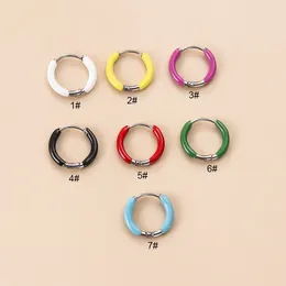 Hoop Earrings 1Piece 10mm Stainless Steel For Women 2024 Trending Jewelry Color Dripping Oil Round Piercing Teens