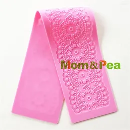 Moldes de cozimento MomPea GX168 Silicone Lace Mold Flor Tamanho Grande Bolo Decoração Fondant 3D Food Grade Mold