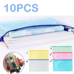 Förvaringspåsar 10st Stationery Bag Mapp File Mesh Zipper Pouch A4 A5 A6 Dokument ZIP -mappar Skolekontorsleveranser