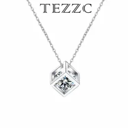 PENDANTI TEZZC 5mm 6,5 mm Cube Sugar Necklace Women's Moissanite Love Rubik's Cube Pendant S925 Silver Fashion ed eleganti gioielli