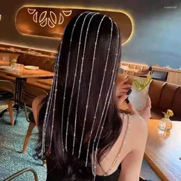 Saç klipleri moda uzun saçak rinestone başlık kadınlar parlak zincir aksesuarları düğün mücevher
