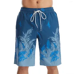 Herr shorts boho vintage simning för män trendiga växter tryck snabb torkning löst surfbräda mode casual strand baddräkt