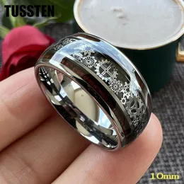 Wedding Rings Drop TUSSTEN 10MM Men Women Gear Ring Cool Tungsten Band Domed Finish With Wood Inlay Comfort Fit