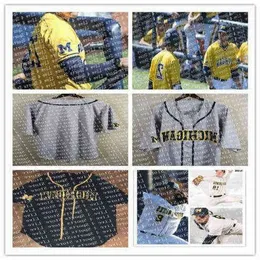 Michigan Custom Wolverines Colosseum Baseball Barry Larkin BLAKE NELSON JACK BLOMGREN ALEC RENNARD AKO THOMAS Jim Abbott Giallo NCAA Jers High