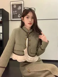 Abito a due pezzi UNXX Corea Autunno Inverno Dolce gonna in tweed Abito da donna Carino giacche di lana Lungo verde elegante Set da donna 2 pezzi Chic