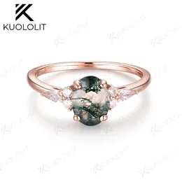Kuololit Oval Natural Moss Agate Gemstone Rings for Women Solid 925 Sterling Silver Luxury Jewelry for Wedding Engagement Present 240122