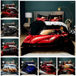 Set di biancheria da letto Set di auto da corsa Twin Size Copripiumino con fiamma rossa bruciante Sport 3D 3 pezzi Biancheria da letto King